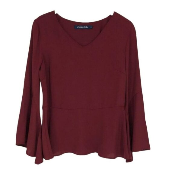 Allen Solly Burgundy Peplum flared sleeve v-neck blouse small - Picture 3 of 16